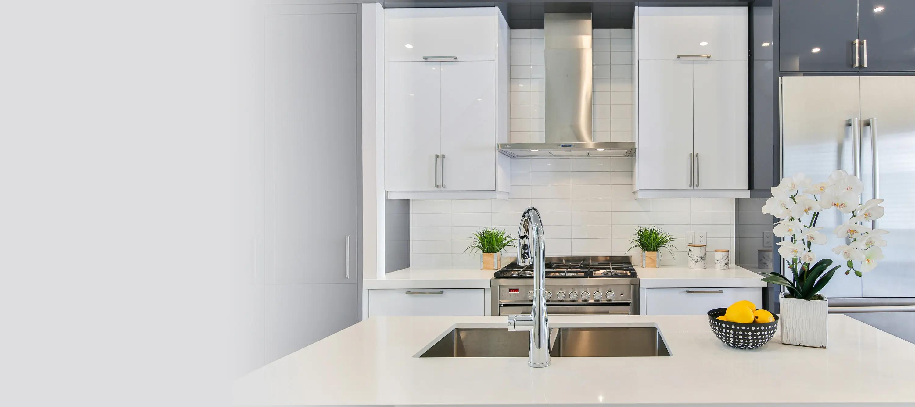 Pristine modern kitchen staged for Airbnb cleaning
